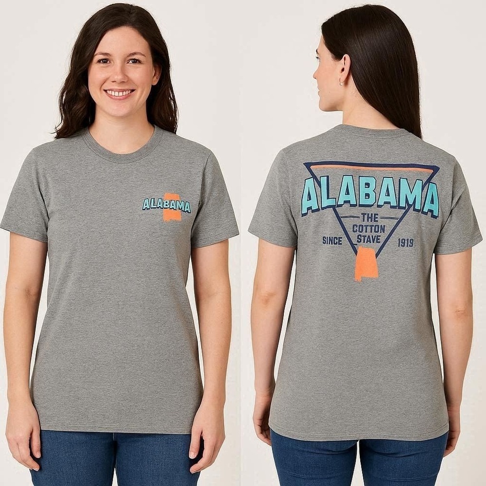 Gray Short Sleeve‎ T-shirt Graphic State of Alabama S/M Southern Local Pride Tee